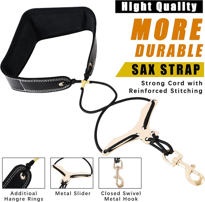 RANMING Saxophone Neck Strap Leather Saxophone Strap Pad Adjustable length Alto Sax Neck Strap for Soprano Tenor Sax and Clarinets Oboes(Black) - Image 2